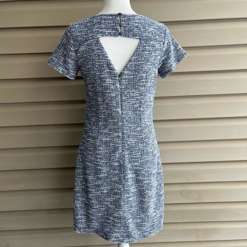 •LOFT• Keyhole Back Blue/Black Tweed Dress - Size 6 - Picture 5 of 9
